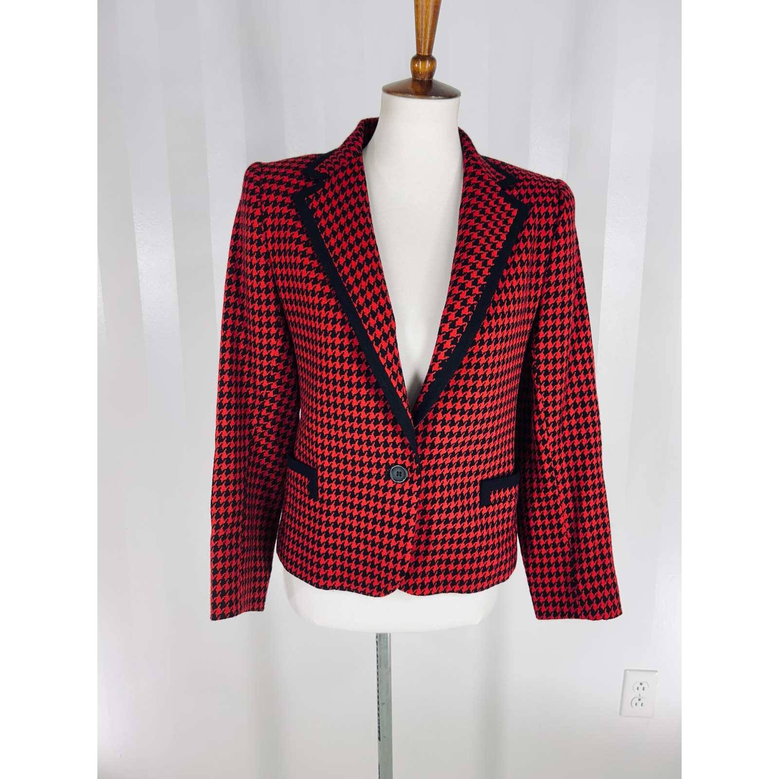 Lillie Rubin Women’s Vintage Red/Black Houndstooth Blazer Sz 6